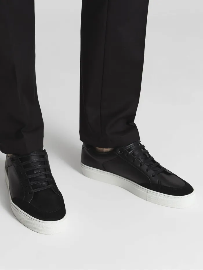 Men Ashley Leather Trainers Black Reiss Trainers