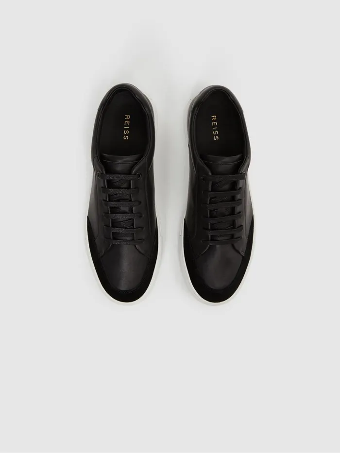 Men Ashley Leather Trainers Black Reiss Trainers