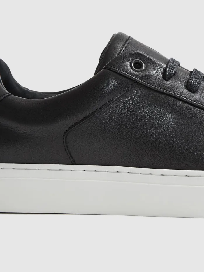 Men Ashley Leather Trainers Black Reiss Trainers