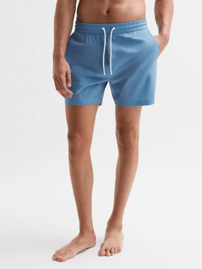 Men Beach Plain Drawstring Swim Shorts Dark Sage Reiss Swimwear