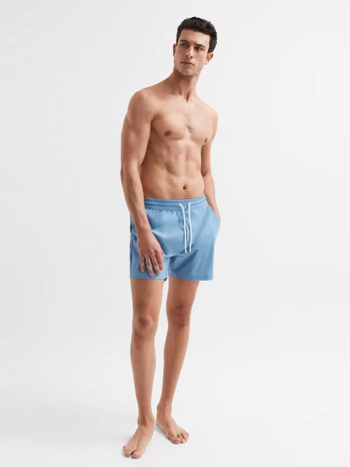 Men Beach Plain Drawstring Swim Shorts Dark Sage Reiss Swimwear