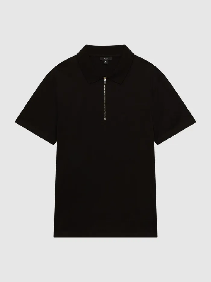 Men Belfry Mercerised Egyptian Cotton Polo Shirt Black Reiss Polo Shirts