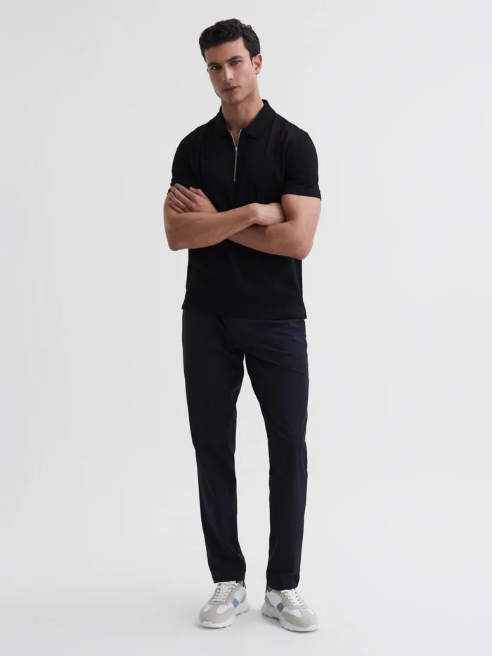 Men Belfry Mercerised Egyptian Cotton Polo Shirt Black Reiss Polo Shirts