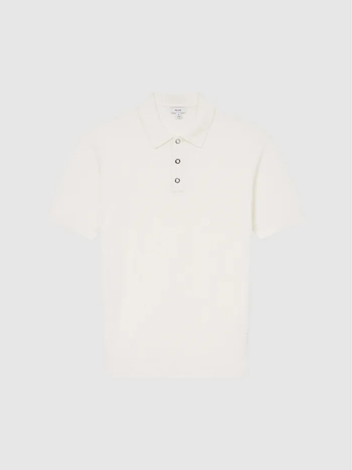 Men Bennie Press Stud Textured Polo Shirt Airforce Blue Reiss Knitwear