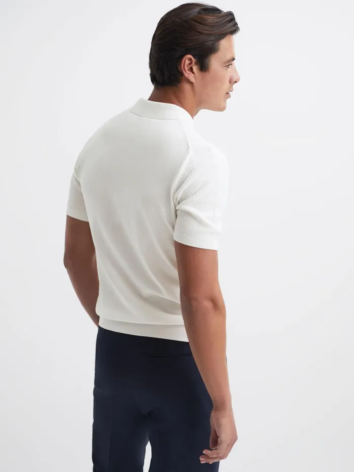 Men Bennie Press Stud Textured Polo Shirt Airforce Blue Reiss Knitwear