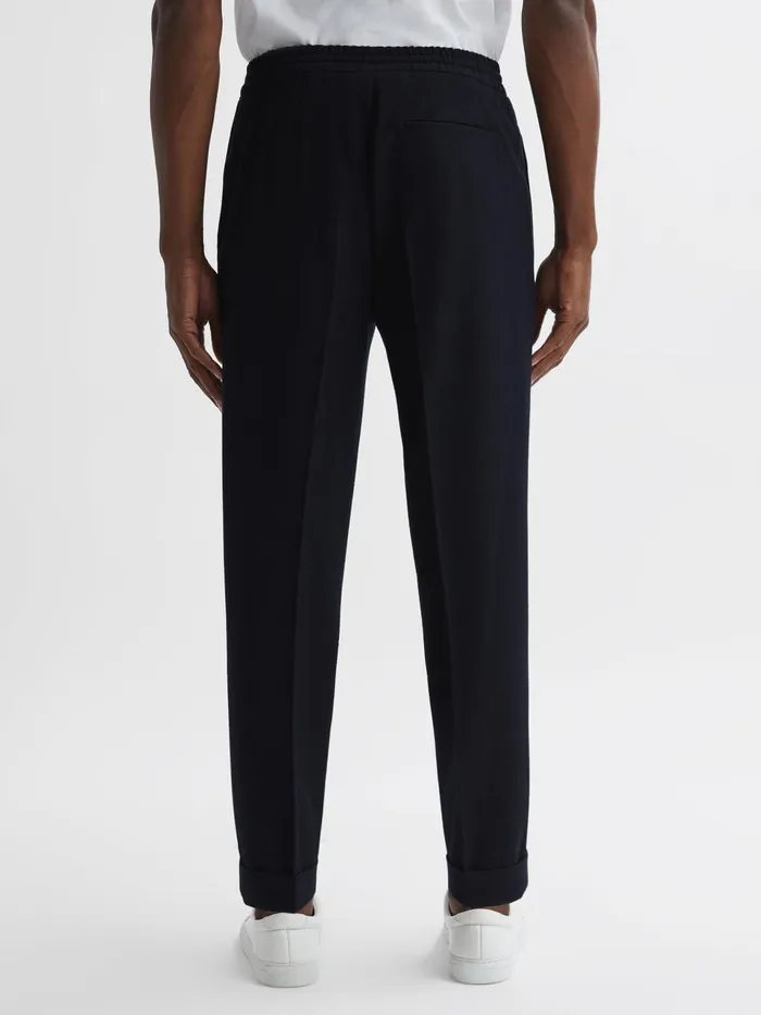 Men Berry Seersucker Elasticated Trousers Navy Reiss Trousers