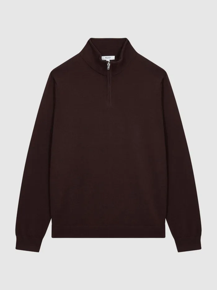 Men Blackhall Merino Wool Zip Neck Jumper Black Reiss Knitwear