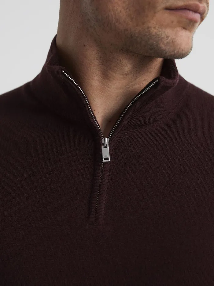 Men Blackhall Merino Wool Zip Neck Jumper Black Reiss Knitwear