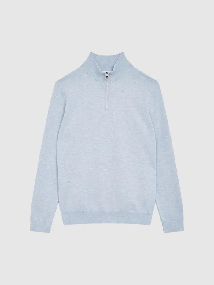 Men Bond Half Zip Funnel Neck Cotton Jumper Navy Reiss Knitwear
