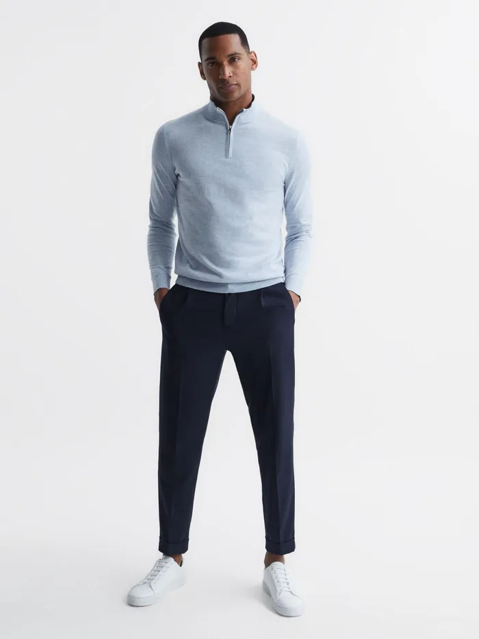 Men Bond Half Zip Funnel Neck Cotton Jumper Navy Reiss Knitwear
