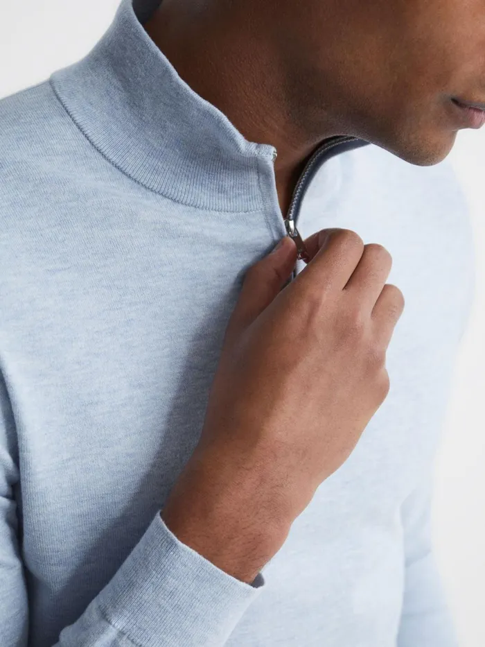Men Bond Half Zip Funnel Neck Cotton Jumper Navy Reiss Knitwear
