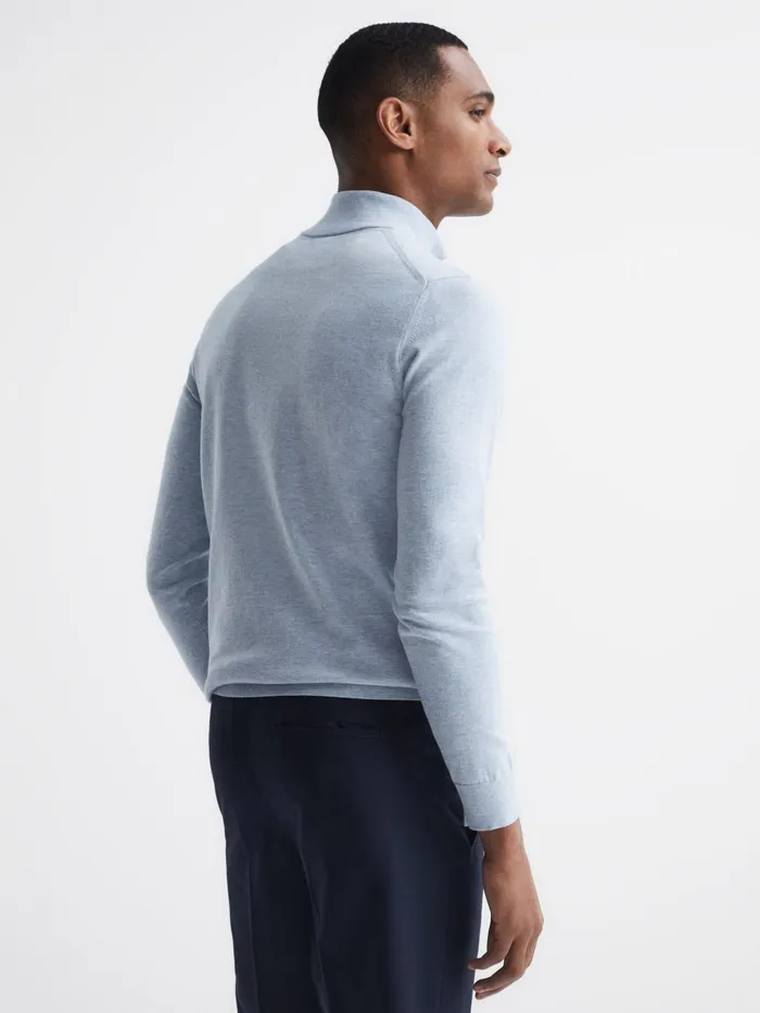 Men Bond Half Zip Funnel Neck Cotton Jumper Navy Reiss Knitwear