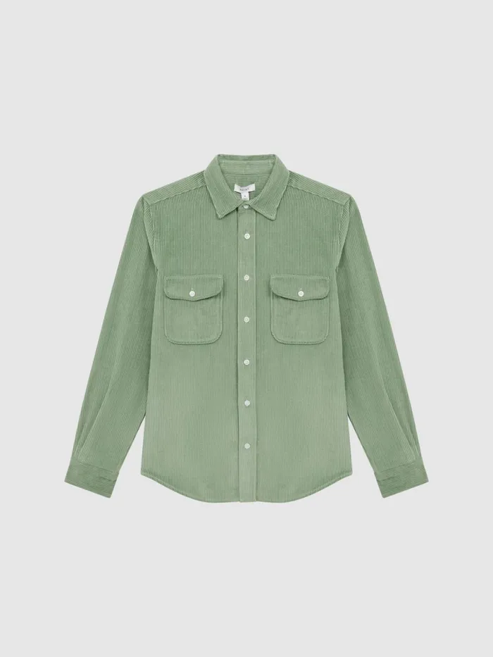 Men Bonucci Corduroy Twin Pocket Overshirt Sage Reiss Shirts