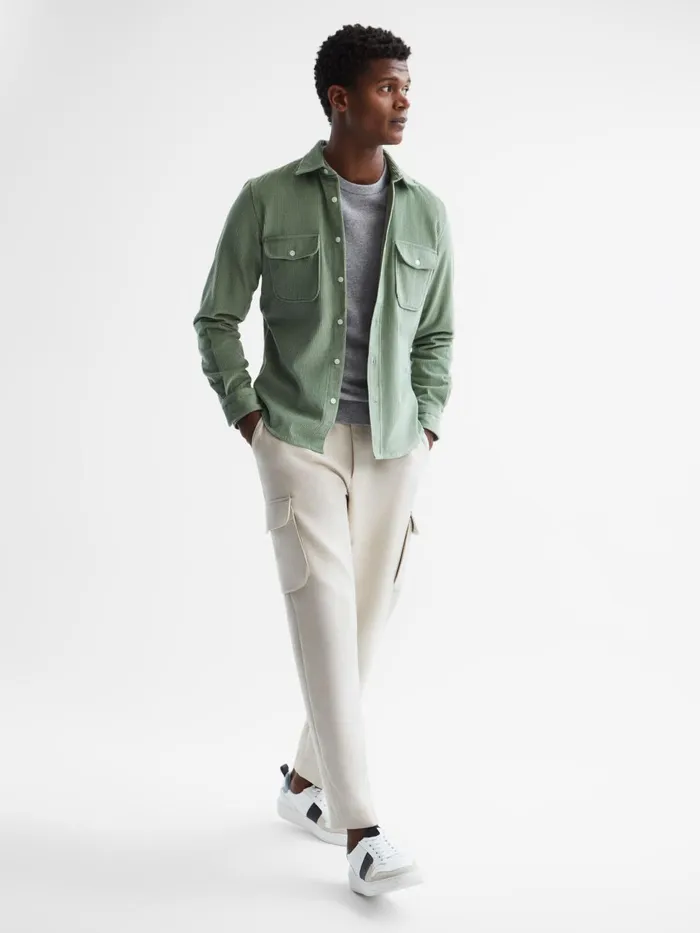 Men Bonucci Corduroy Twin Pocket Overshirt Sage Reiss Shirts