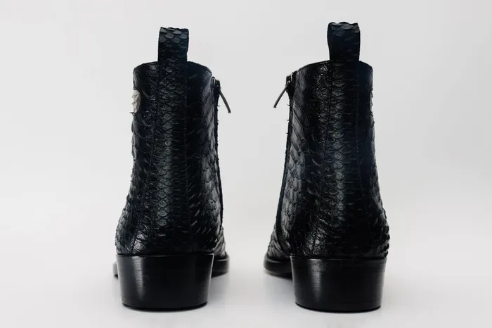 Men Boss Pythn Snk Black and Natural ZipUp Leather Boot Limited Edition Vinci Leather Best Sellers