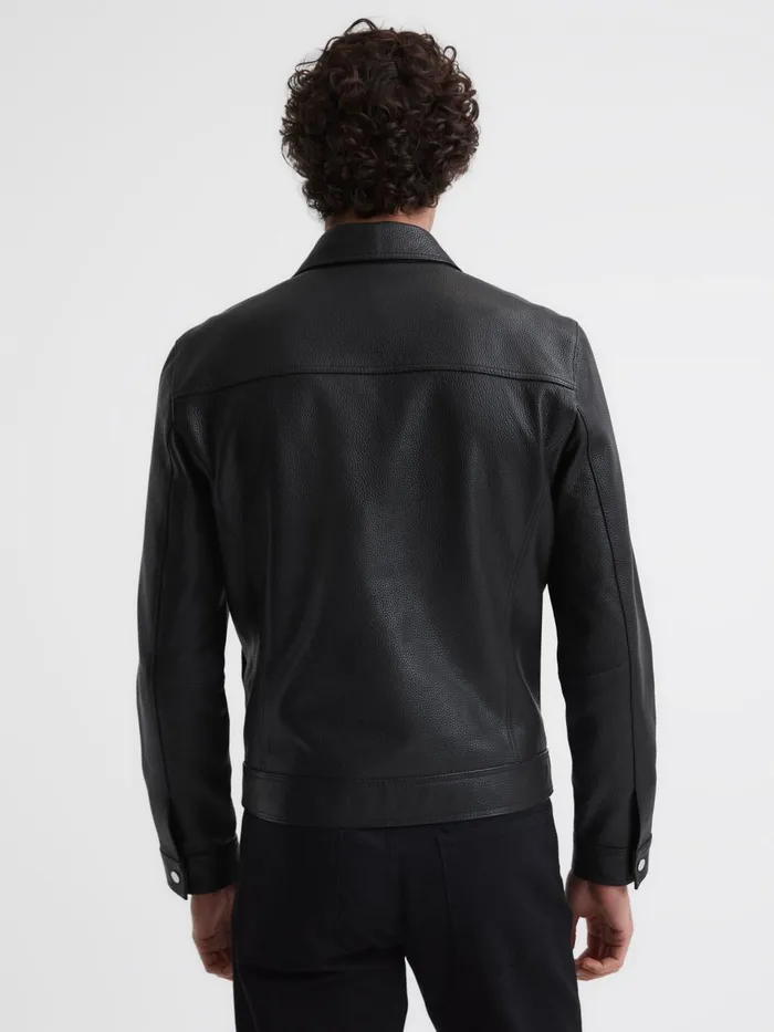 Men Carp Leather Zip Through Jacket Black Reiss Coats and Jackets