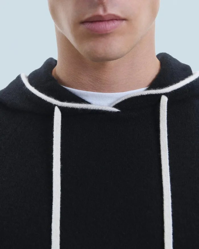 Men Cashmere Sweaters From Future Lightweight Contrast Trim Hoodie Sweater Black