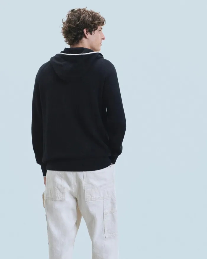 Men Cashmere Sweaters From Future Lightweight Contrast Trim Hoodie Sweater Black