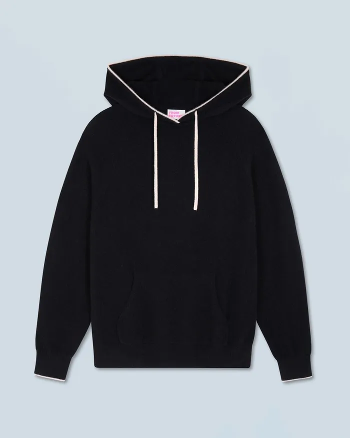 Men Cashmere Sweaters From Future Lightweight Contrast Trim Hoodie Sweater Black