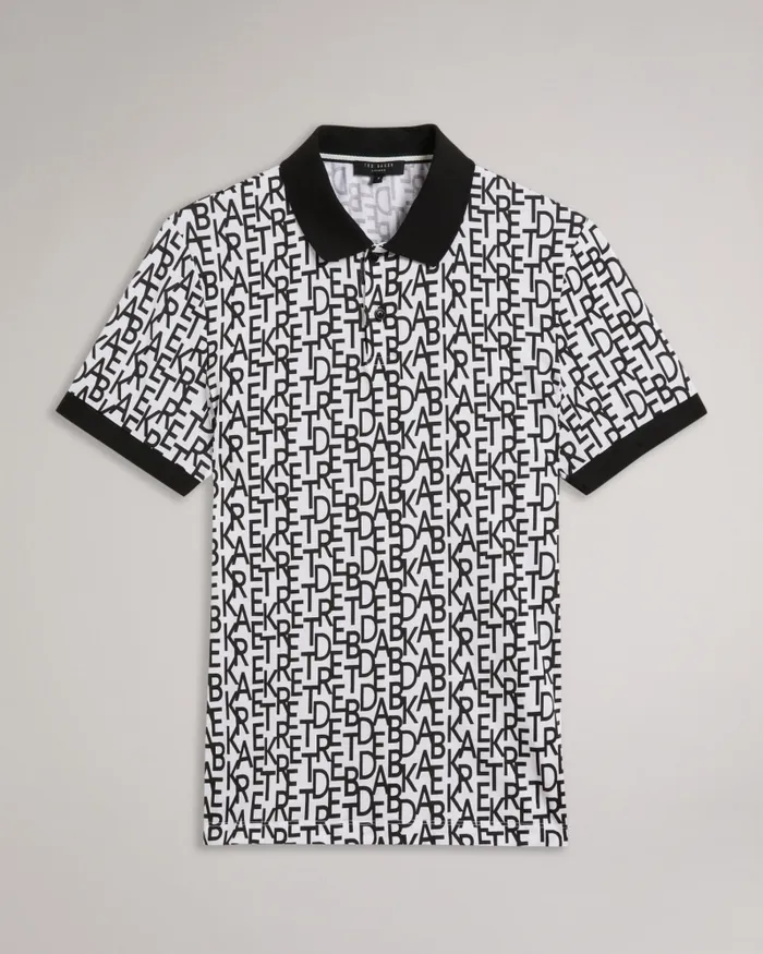 Men CHAPAR 8211 Short Sleeve Regular Fit Branded Print Polo Shirt White Ted Baker Polo Shirts