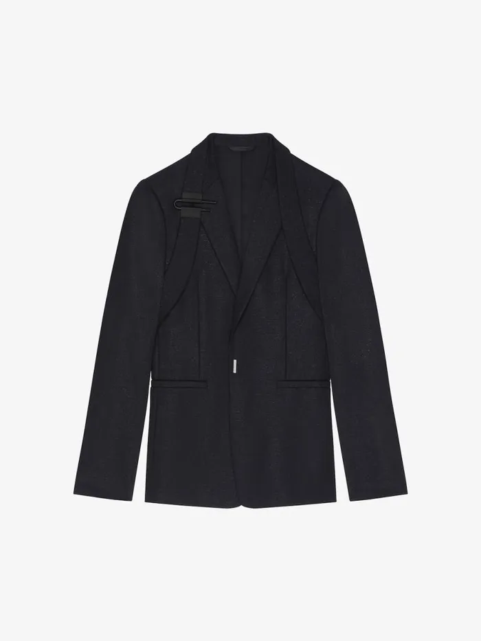 Men Coats and Jackets Givenchy Slim Fit Jacket In Wool And Lurex With ULock Harness Black