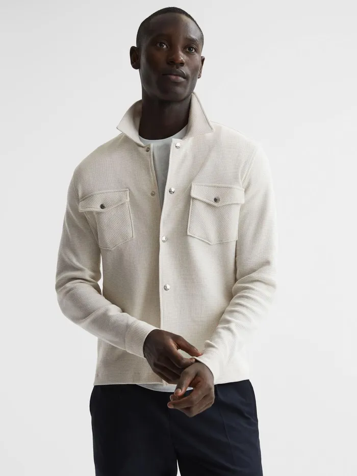 Men Cofax Cotton Twin Pocket Overshirt Ivory Reiss Shirts