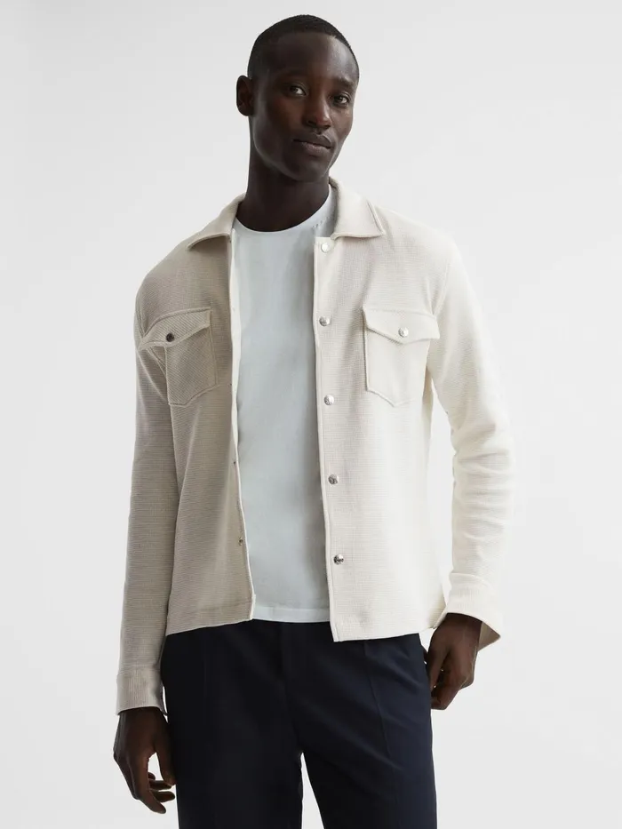 Men Cofax Cotton Twin Pocket Overshirt Ivory Reiss Shirts