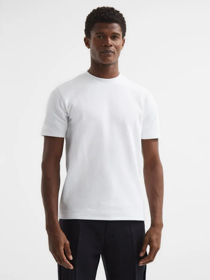 Men Cooper Honeycomb Short Sleeve TShirt Airforce Blue Reiss TShirts