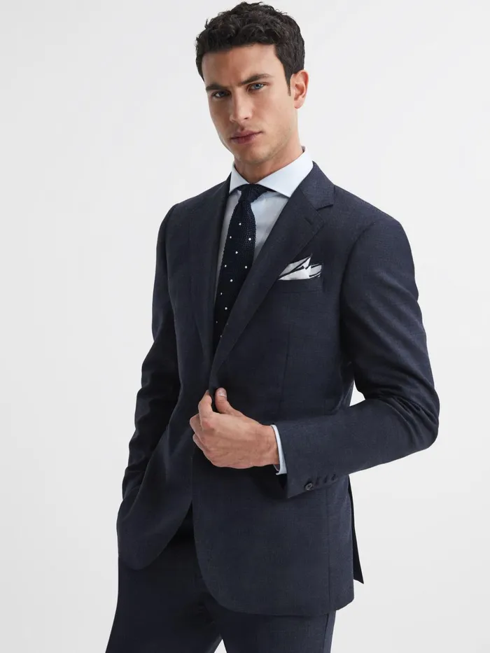 Men Dunn Textured Slim Fit Blazer Navy Reiss Blazers