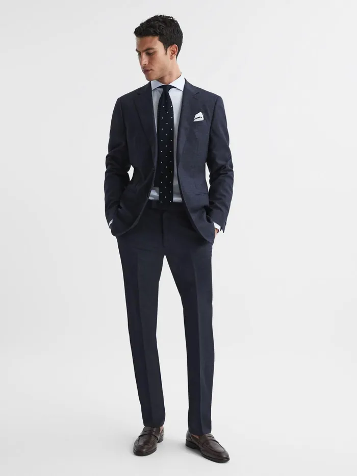Men Dunn Textured Slim Fit Blazer Navy Reiss Blazers