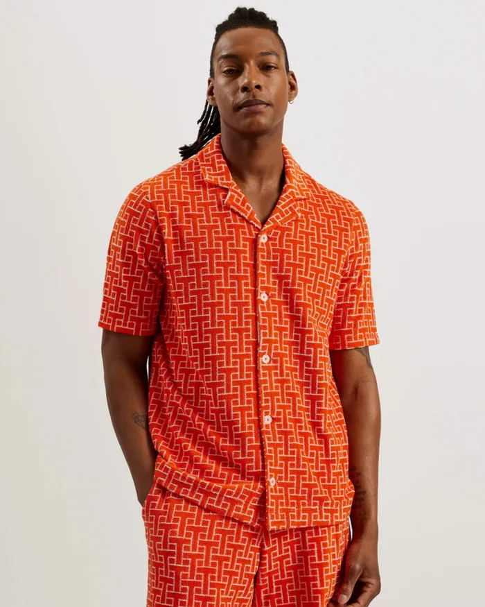 Men ENDULA 8211 Short Sleeve Printed Towelling Shirt Bright Orange Ted Baker Shirts Men ENDULA 8211 Short Sleeve Printed Towelling Shirt Bright Orange Ted Baker Shirts