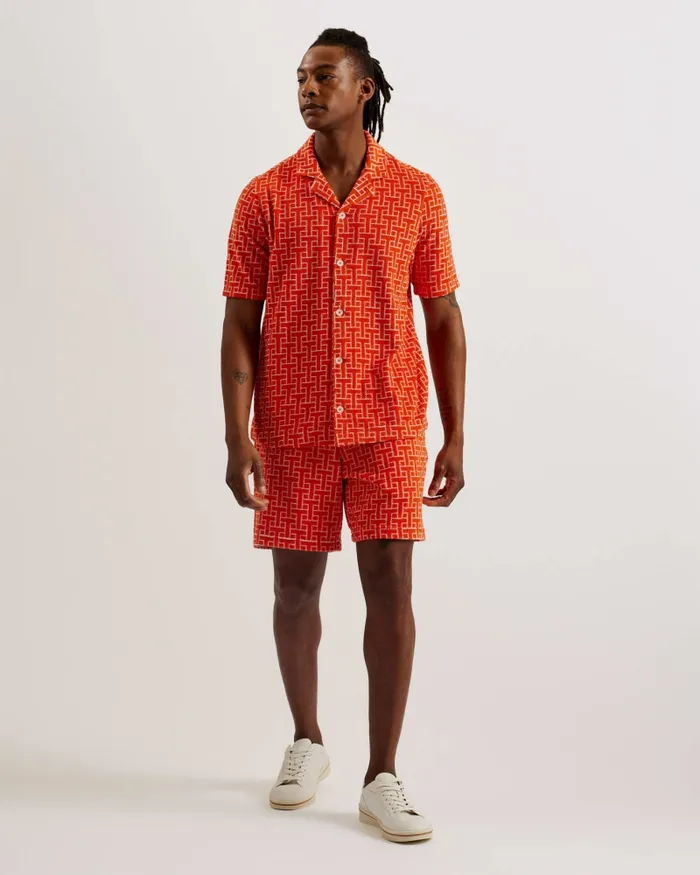 Men ENDULA 8211 Short Sleeve Printed Towelling Shirt Bright Orange Ted Baker Shirts Men ENDULA 8211 Short Sleeve Printed Towelling Shirt Bright Orange Ted Baker Shirts