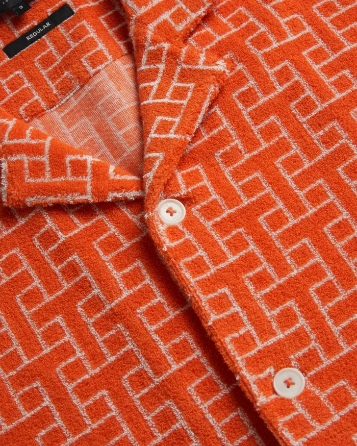 Men ENDULA 8211 Short Sleeve Printed Towelling Shirt Bright Orange Ted Baker Shirts Men ENDULA 8211 Short Sleeve Printed Towelling Shirt Bright Orange Ted Baker Shirts