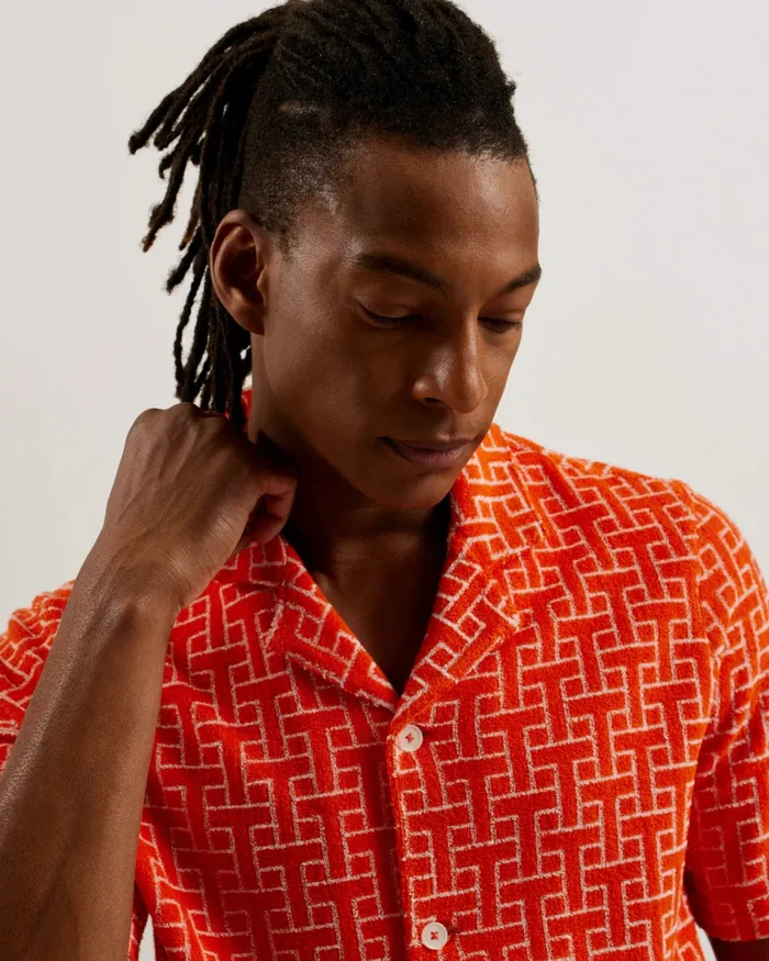 Men ENDULA 8211 Short Sleeve Printed Towelling Shirt Bright Orange Ted Baker Shirts Men ENDULA 8211 Short Sleeve Printed Towelling Shirt Bright Orange Ted Baker Shirts