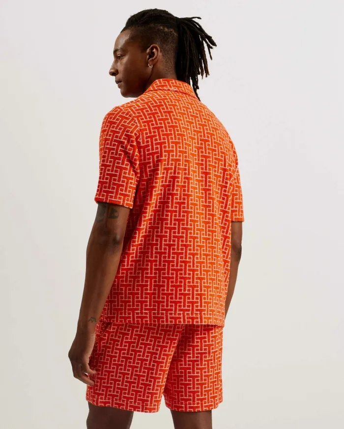 Men ENDULA 8211 Short Sleeve Printed Towelling Shirt Bright Orange Ted Baker Shirts Men ENDULA 8211 Short Sleeve Printed Towelling Shirt Bright Orange Ted Baker Shirts