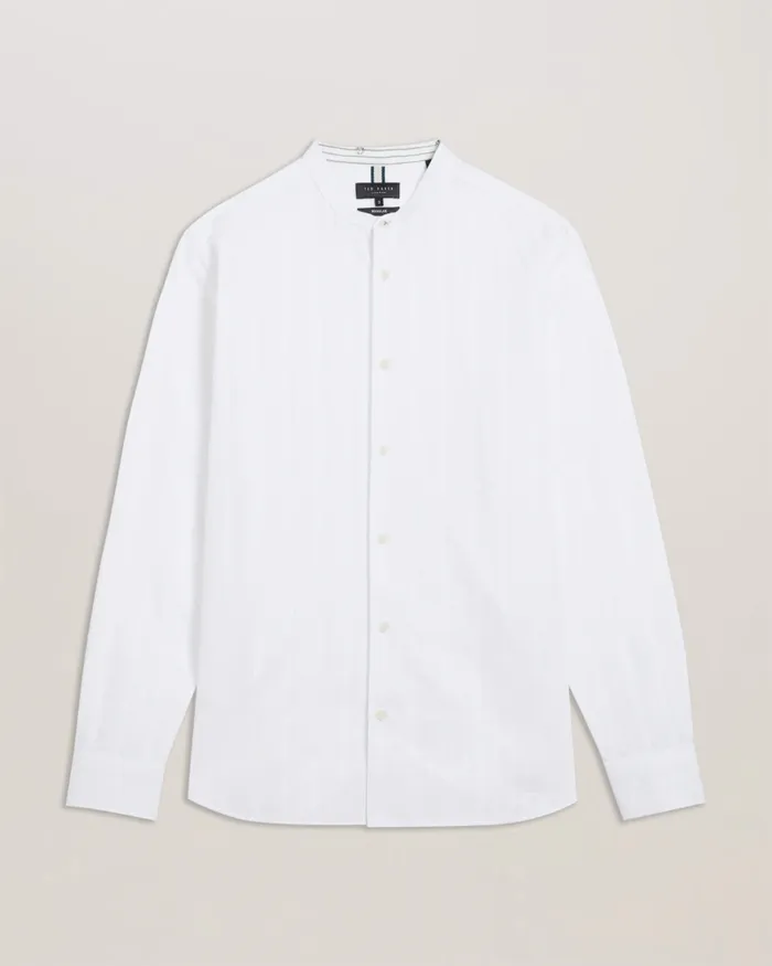 Men FIER 8211 Textured Stripe Grandad Collar Shirt White Ted Baker Shirts
