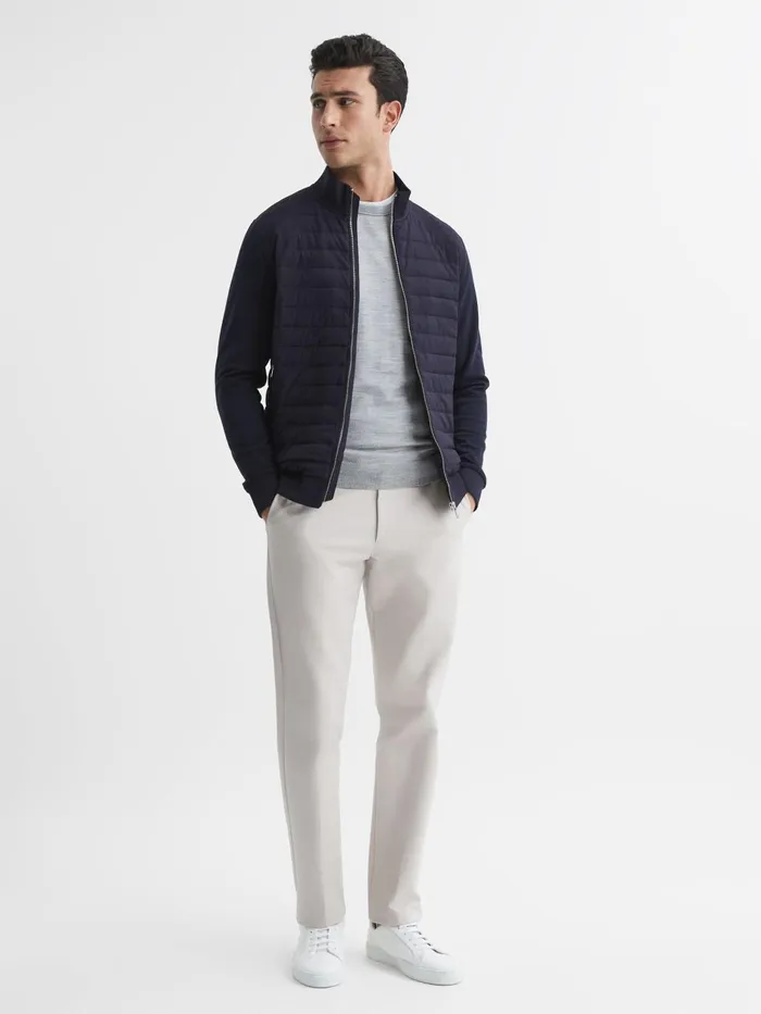 Men Flintoff Quilted Hybrid Jacket Navy Reiss Coats and Jackets