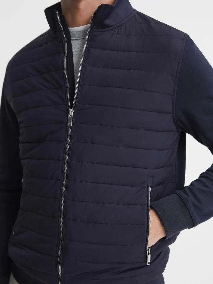 Men Flintoff Quilted Hybrid Jacket Navy Reiss Coats and Jackets
