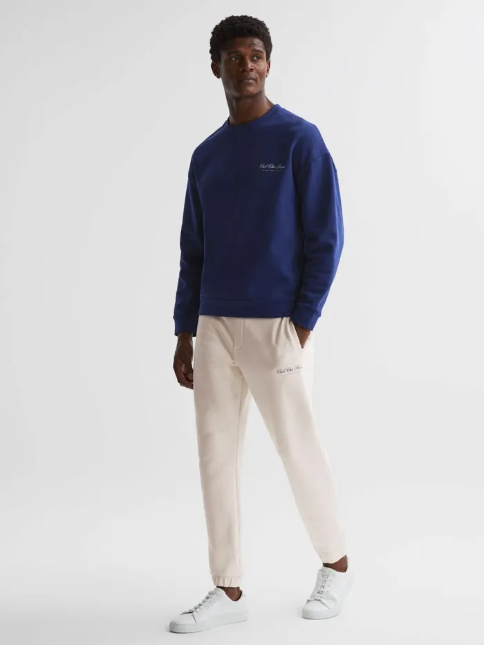 Men Hills Reiss Ch Motif Cotton Sweatshirt Bright Blue Reiss Sweats and Hoodies