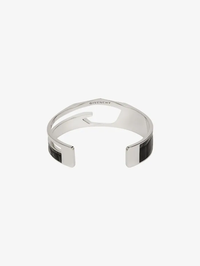 Men Jewelry Givenchy Giv Cut Bracelet In Metal And Leather Blacksilvery