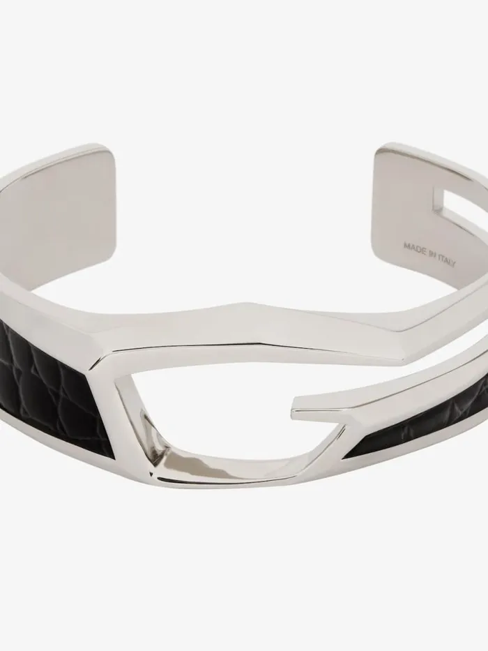 Men Jewelry Givenchy Giv Cut Bracelet In Metal And Leather Blacksilvery