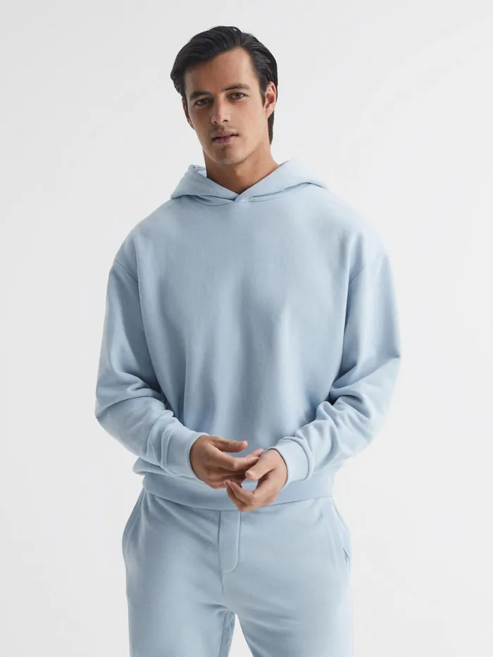 Men Kace Garment Dye Hoodie Ice Blue Reiss Sweats and Hoodies