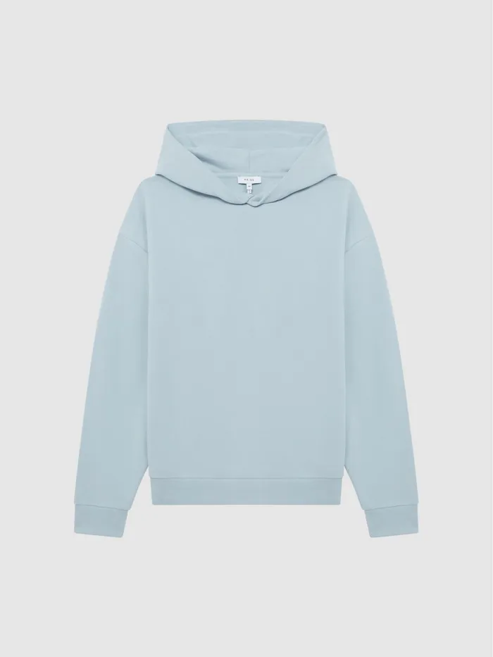 Men Kace Garment Dye Hoodie Ice Blue Reiss Sweats and Hoodies
