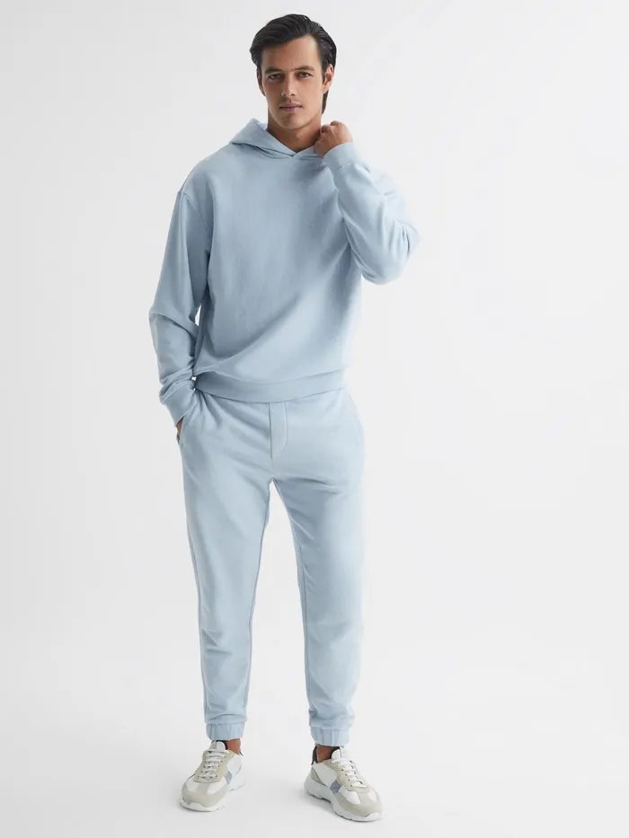Men Kace Garment Dye Hoodie Ice Blue Reiss Sweats and Hoodies