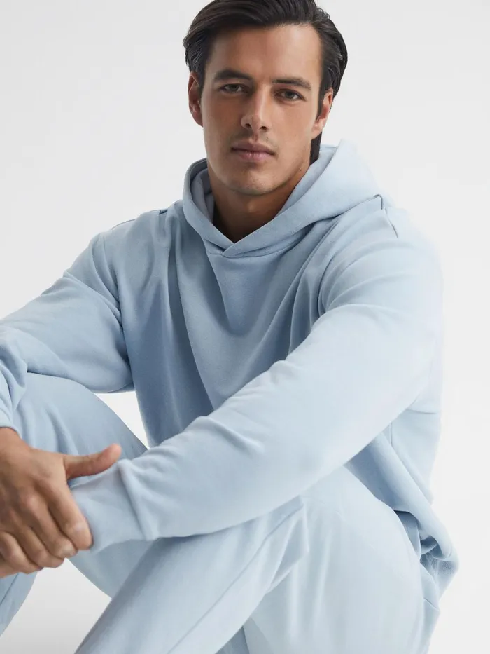 Men Kace Garment Dye Hoodie Ice Blue Reiss Sweats and Hoodies