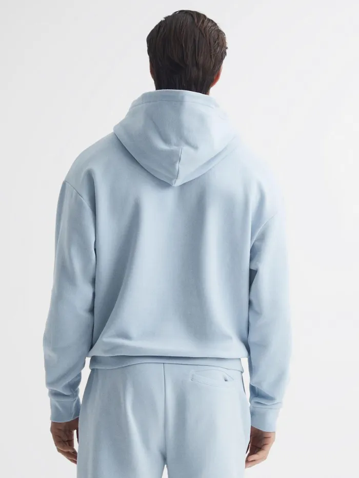 Men Kace Garment Dye Hoodie Ice Blue Reiss Sweats and Hoodies