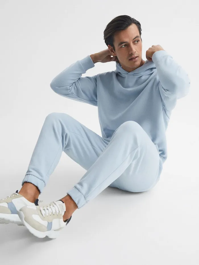 Men Kace Garment Dye Hoodie Ice Blue Reiss Sweats and Hoodies