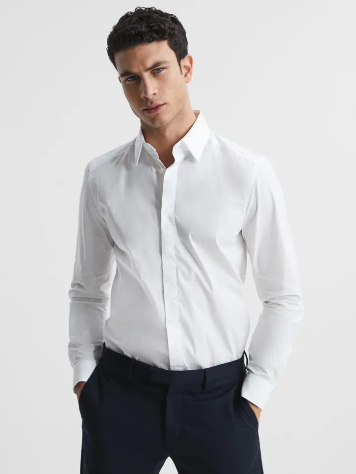 Men Kiana Cotton Stretch Poplin Slim Fit Shirt White Reiss Shirts