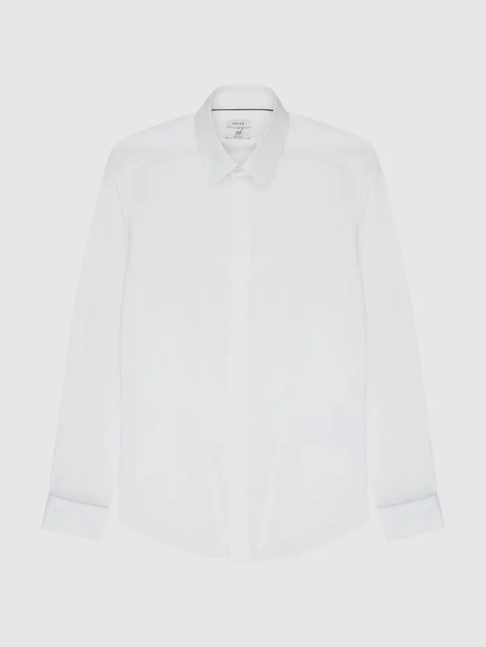 Men Kiana Cotton Stretch Poplin Slim Fit Shirt White Reiss Shirts