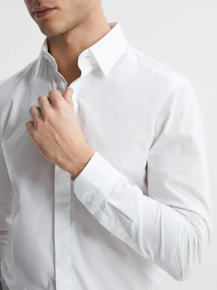 Men Kiana Cotton Stretch Poplin Slim Fit Shirt White Reiss Shirts